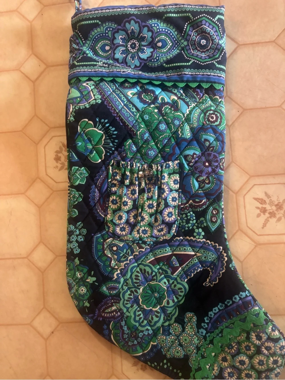 Vera Bradley Blue Green Paisley Quilted Holiday Stocking